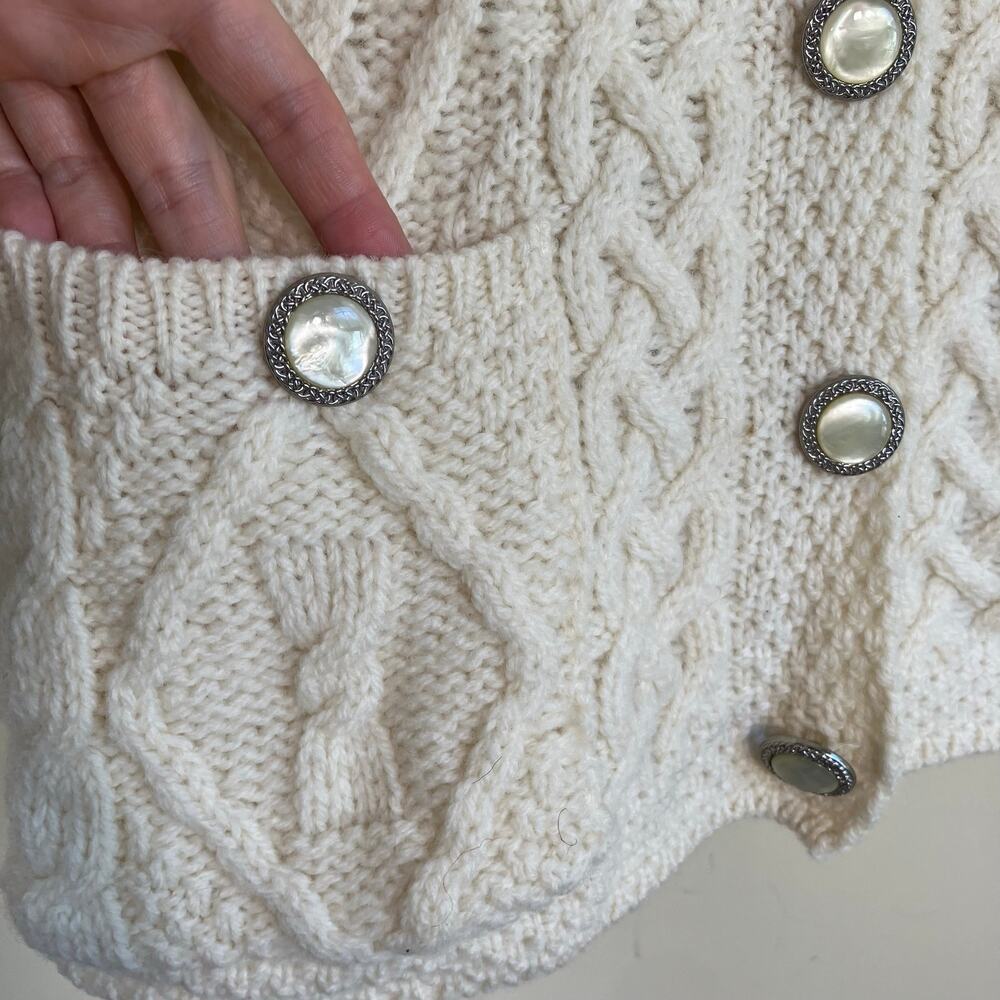 Aran Crafts XXL Vintage Cream Cable Knit Fisherman Cardigan Button-front Pockets - Picture 3 of 16